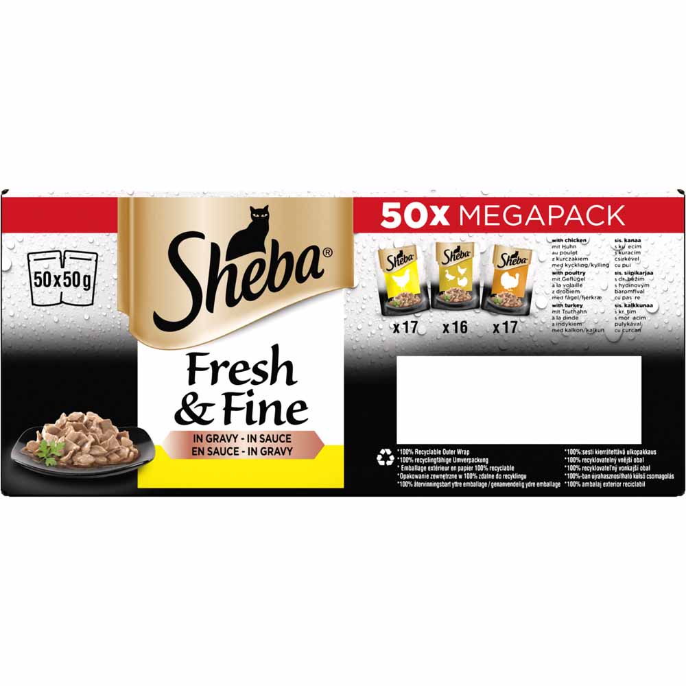 Sheba Fresh & Fine Wet Cat Food Pouches Poultry in Gravy Mega Pack 50 x 50g Image 4