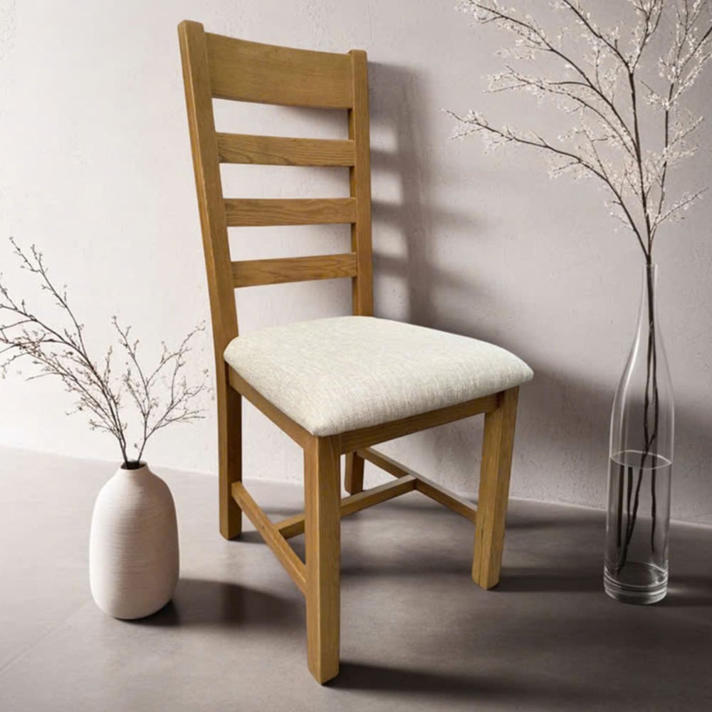 Home Source Copenhagen Beige Wool Solid Oak High Slatted Back Dining Chair 2 Pack Image 2