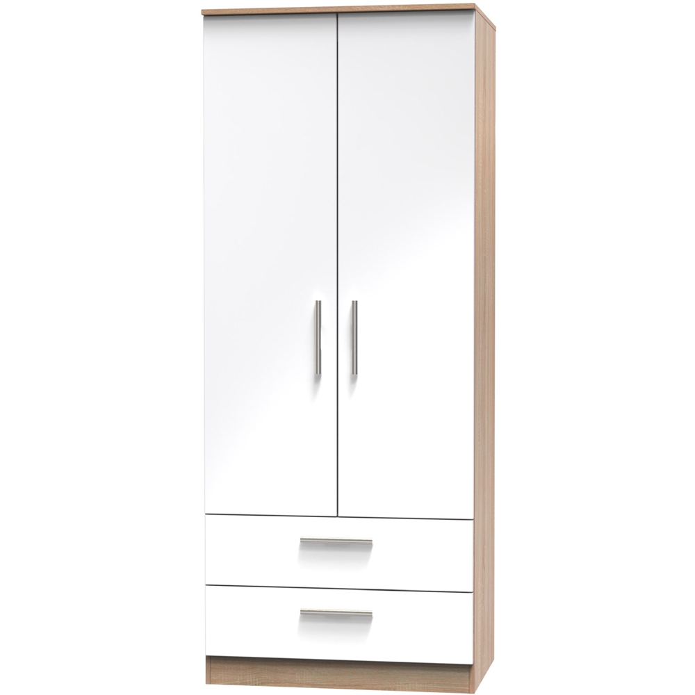 Crowndale Contrast 2 Door 2 Drawer White and Bardolino Oak Tall Wardrobe Ready Assembled Image 4