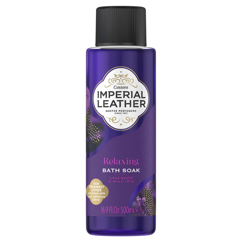 Imperial Leather Relaxing Lavender and Wild Iris Bath Soak 500ml  - wilko Imperial Leather Relaxing Bath Soak Lavender and Wild Iris 500ml bath cream is designed to help you unwind and leave your skin beautifully soft. Loosen up your body and soak away your stresses in Imperial Leather's indulgent Bath Soak with the richest, creamiest lather ever. Wrap yourself in endless clouds of lather enriched with the signature oil blend for a touch of extravagance and timeless quality, bursting with a multi-faceted Lavender and Wild Iris fragrance. Sparkling and mischievous, fruity accents melt into a contrasting floral heart where the freshness of lavender tempers the warmth of sun-kissed jasmine to wrap and soothe your skin. Vanilla exudes its delicious scent, combined with the creaminess of sandalwood, weaving a tender and sensual oriental trail. Enjoy clouds of our rich, creamy lather, which will help to leave your skin feeling beautifully soft and smelling gently fragrant. Choose Imperial Leather for Saturday night-level pampering, any day of the week. Imperial Leather Bath Soak has been dermatologically tested to be gentle on the skin and is suitable for all skin types. Rinse well with water if the product gets into the eyes.