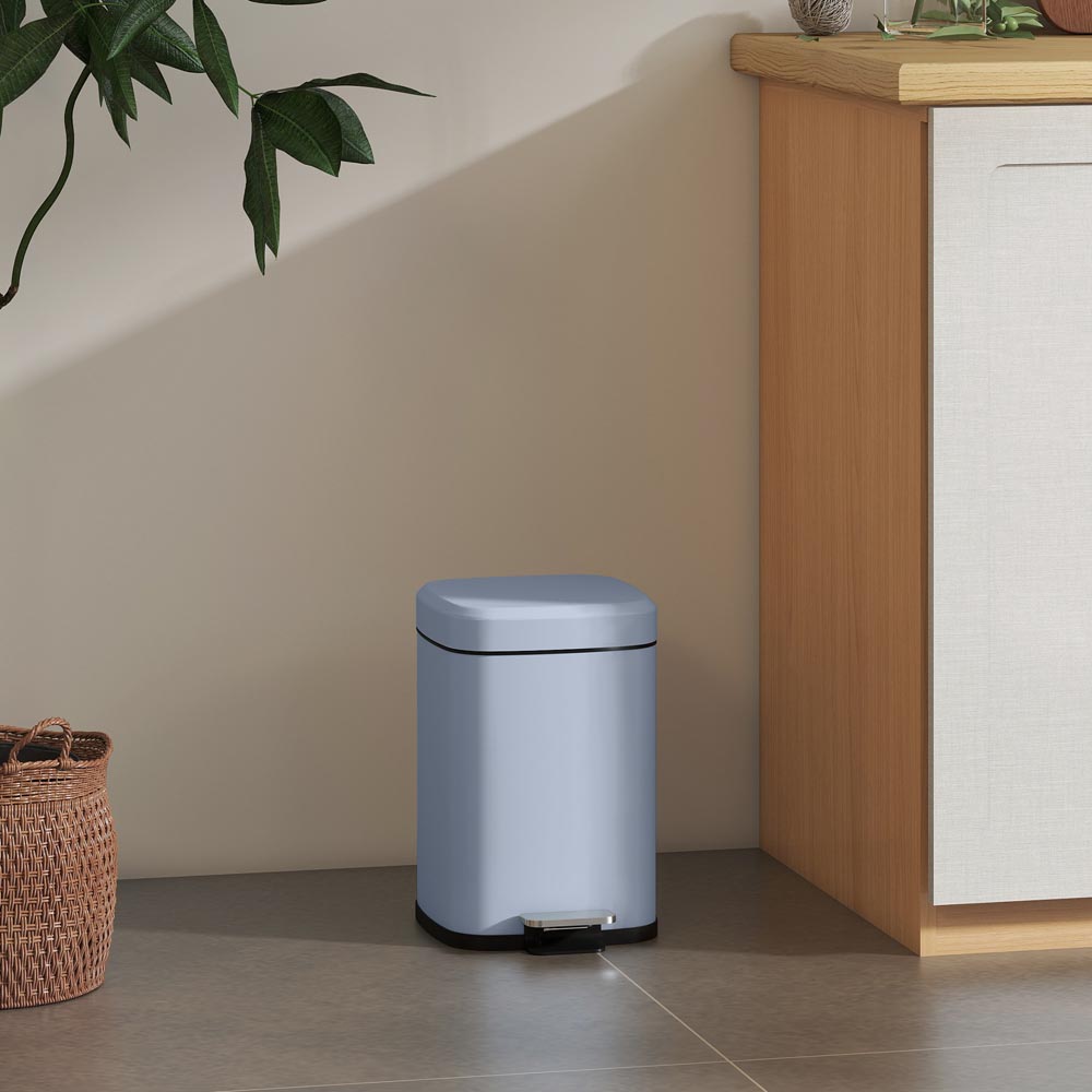 HOMCOM Light Blue Pedal Kitchen Bin with Soft Close Lid 12L Image 2