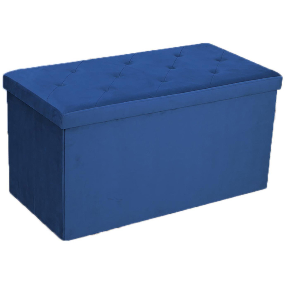 Navy Cross Stitch Velvet Storage Trunk Image 2