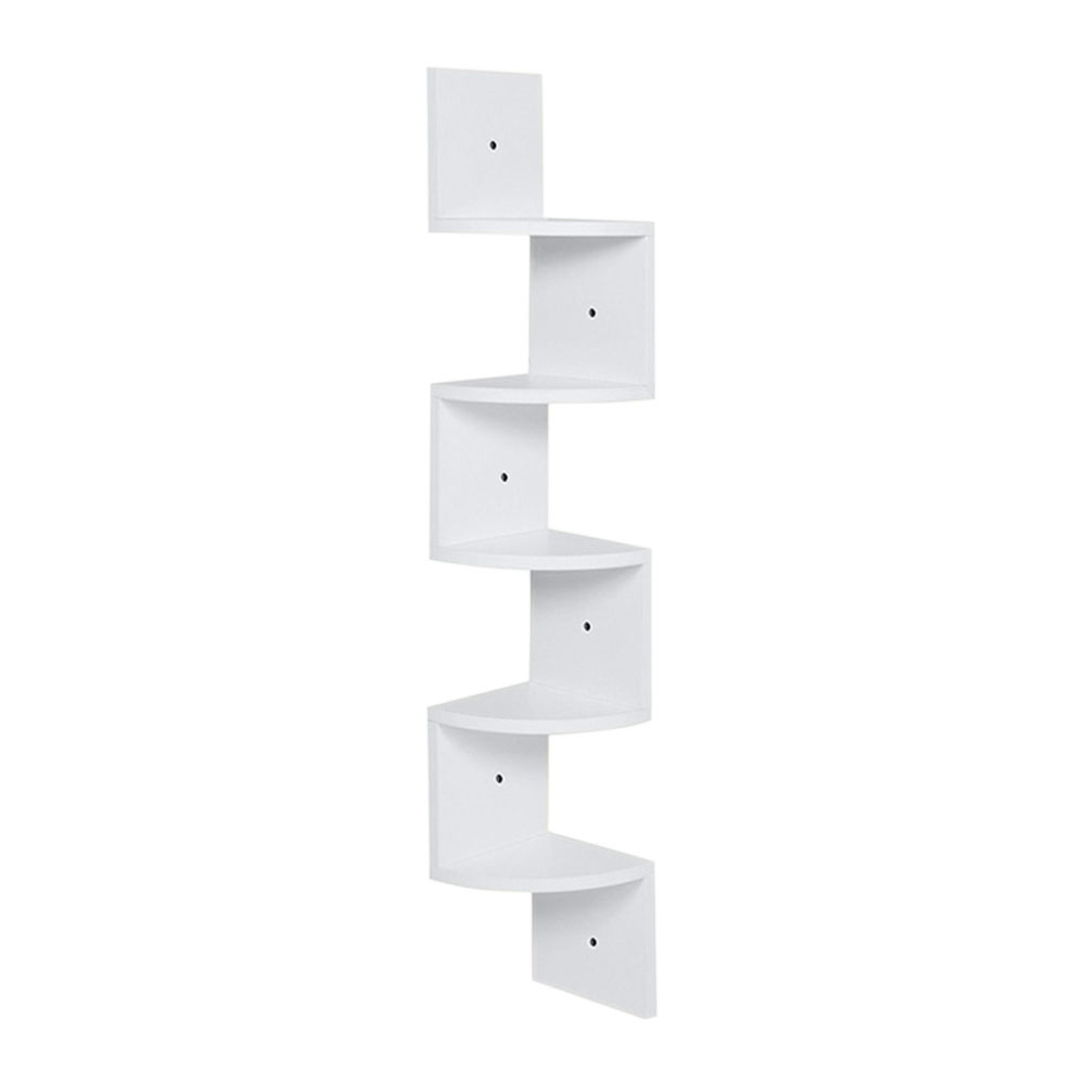 Living and Home 5 Tier White Wooden Zigzag Floating Corner Shelves Image 1