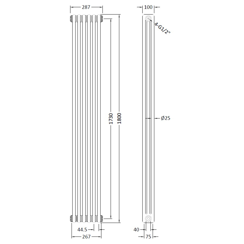 nuie Colosseum Gloss White Triple Column Traditional Radiator 1800 x 287mm Image 3