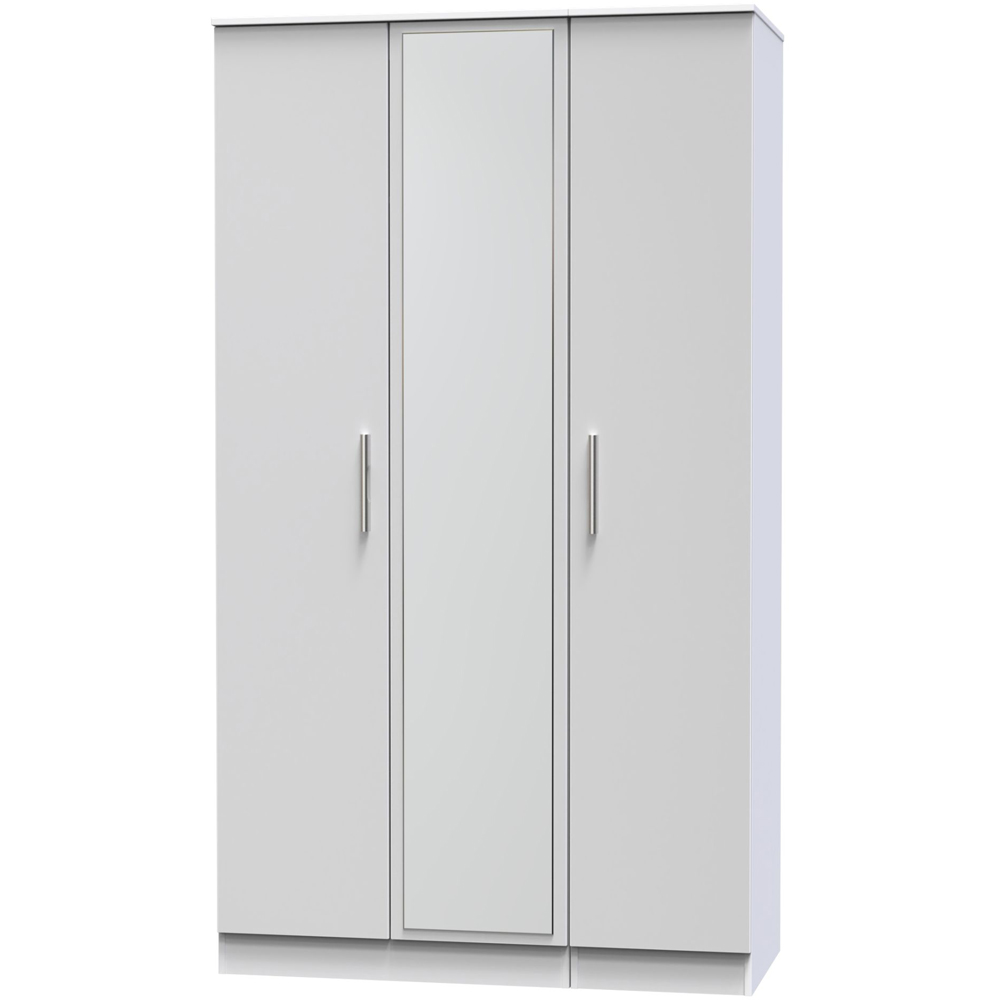 Crowndale Contrast Ready Assembled 3 Door Grey Gloss and White Matt Tall Mirrored Wardrobe Image 4