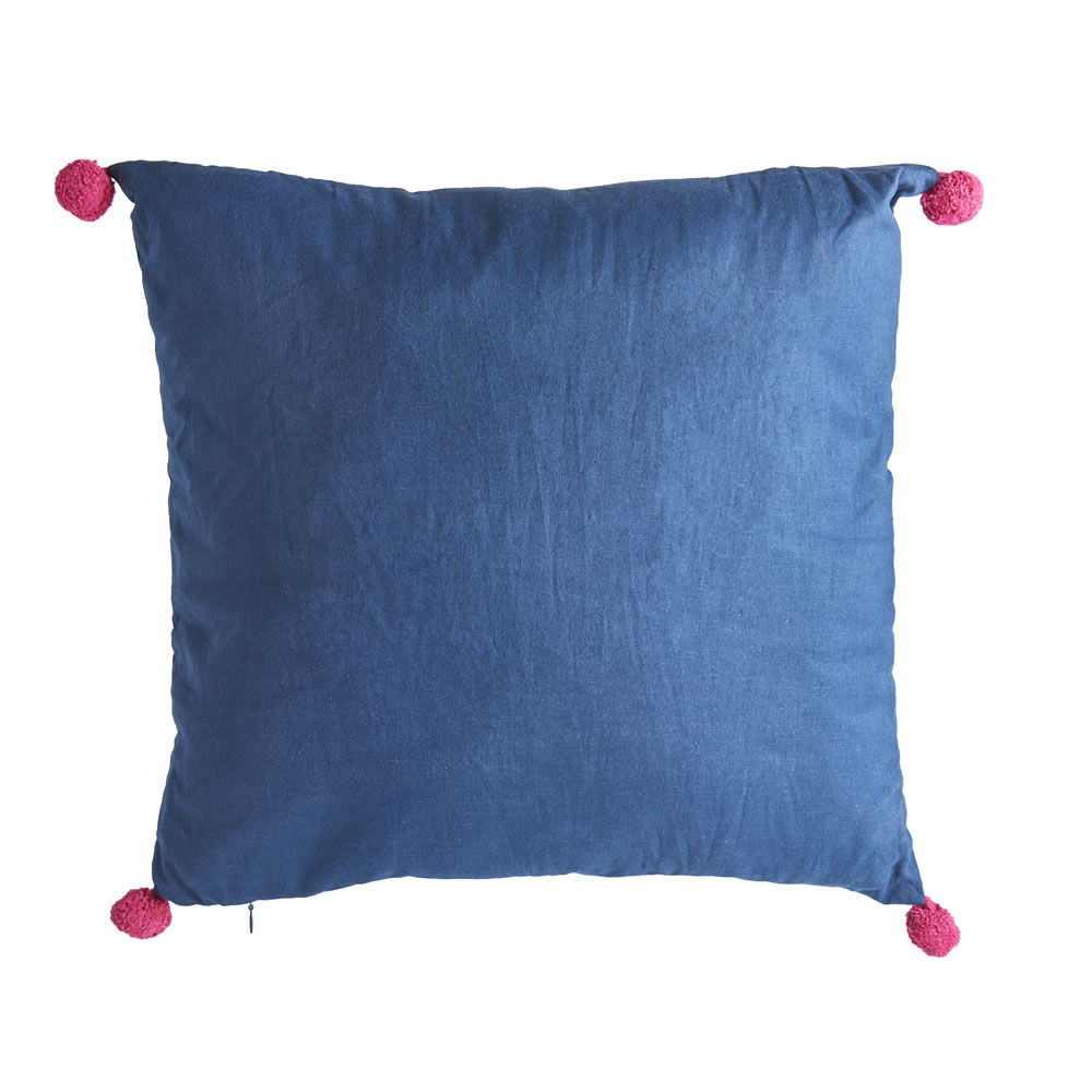 Wilko Blue Pom Pom Cushion 43 x 43cm Image