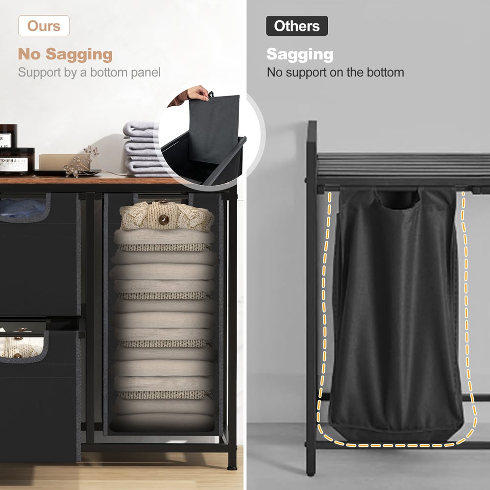 Costway Black and Brown Laundry Hamper with 3 Removable Bags Image 5