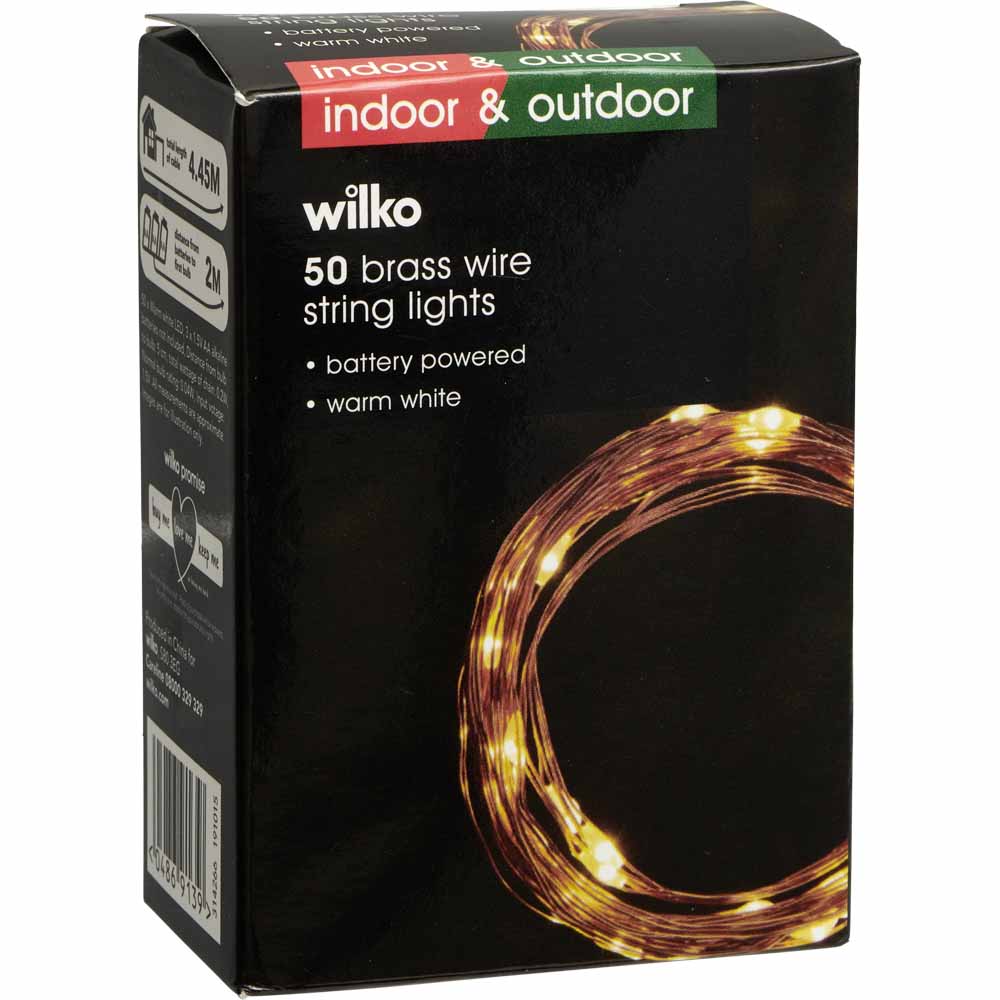 Wilko 50 Warm White LED Brass Wire String Lights Image 4
