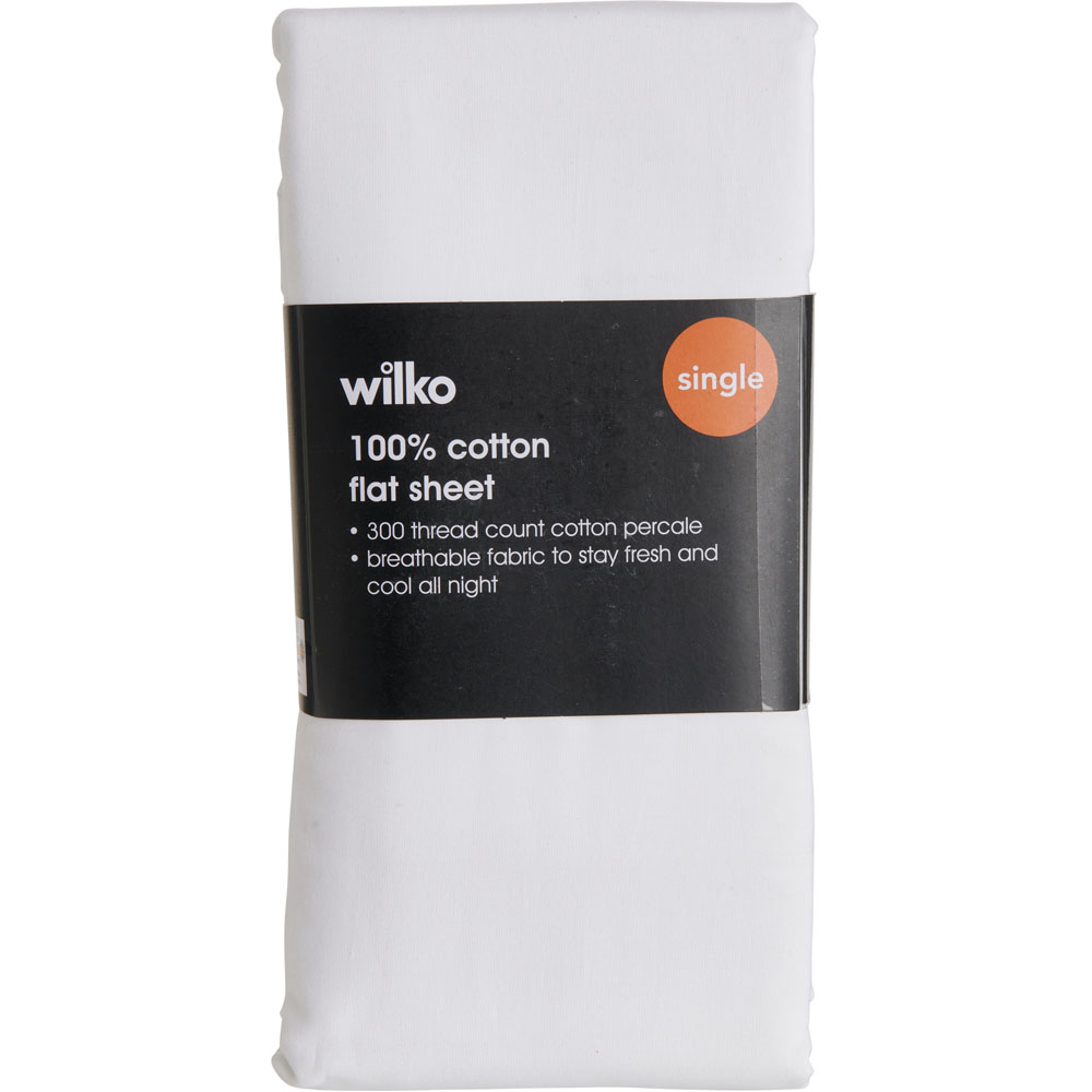 Wilko Best White 300 Thread Count Single Percale Flat Sheet Image 2
