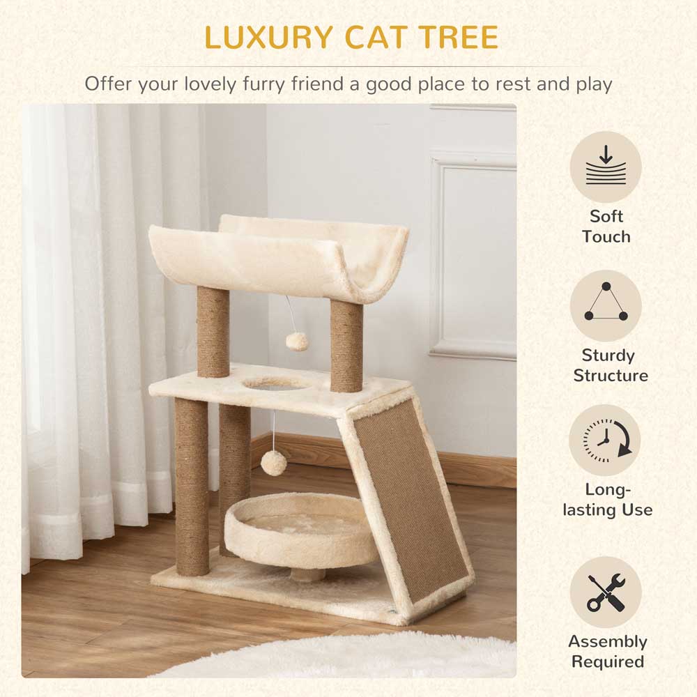 PawHut 72cm Cat Tree Tower With Scratching Post & Perch – Light Grey – Indoor – Brand New