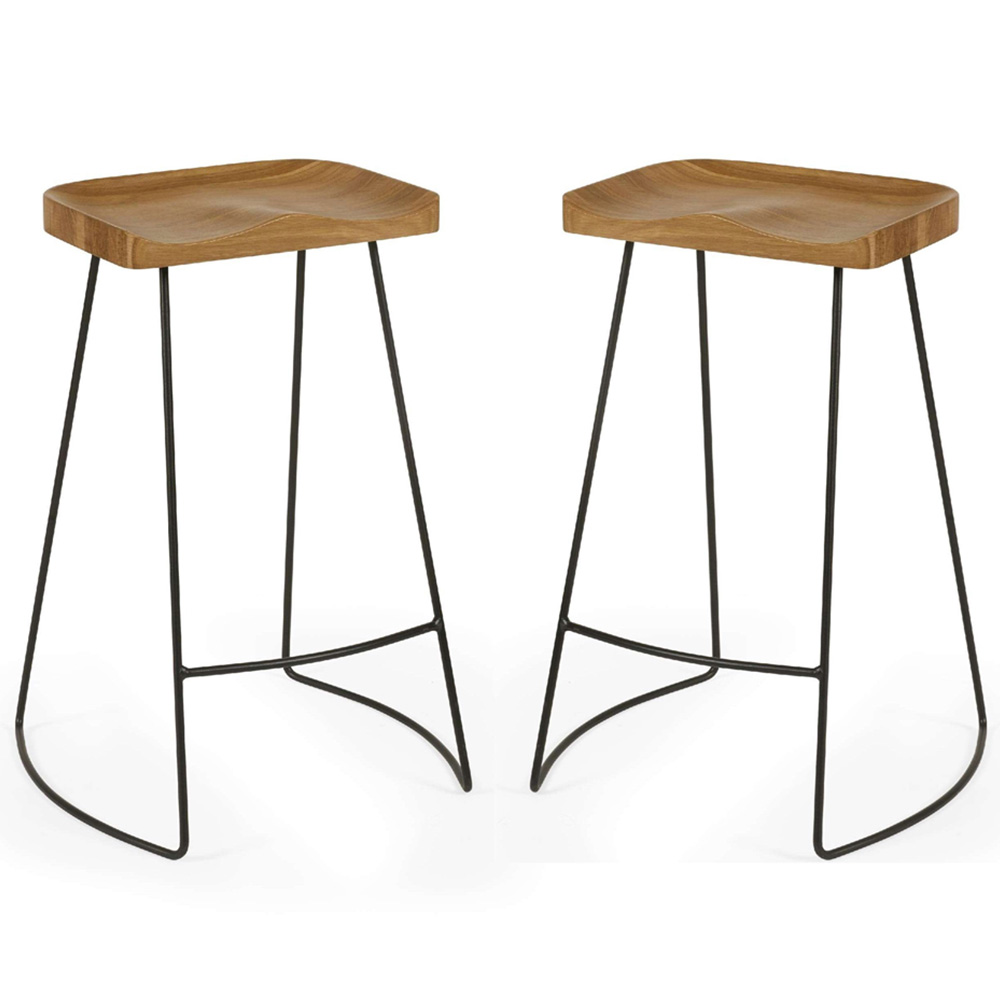 Julian Bowen Travis Oak Bar Stool Set of 2 Image 2