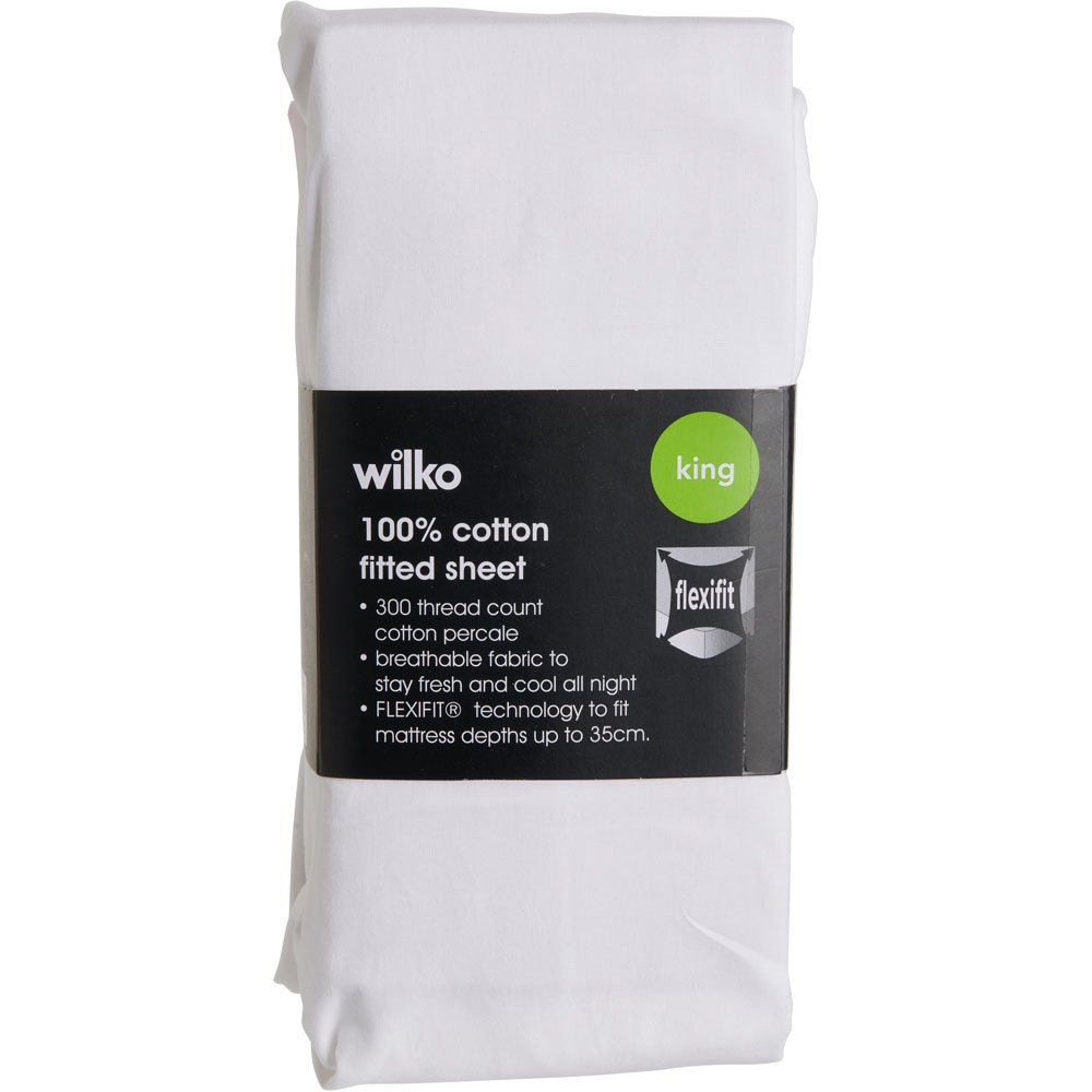 Wilko Best White 300 Thread Count King Percale Fitted Sheet Image 2