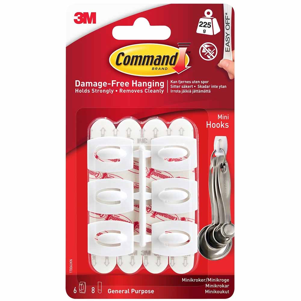 Command Damage Free White Mini Hooks 6 Pack Wilko