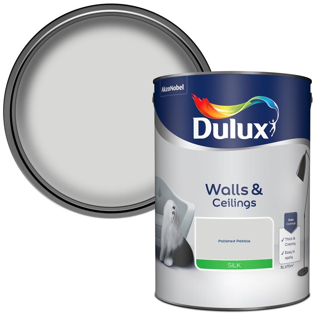 Dulux Walls & Ceilings Polished Pebble Silk Emulsion Paint 5L Image 1