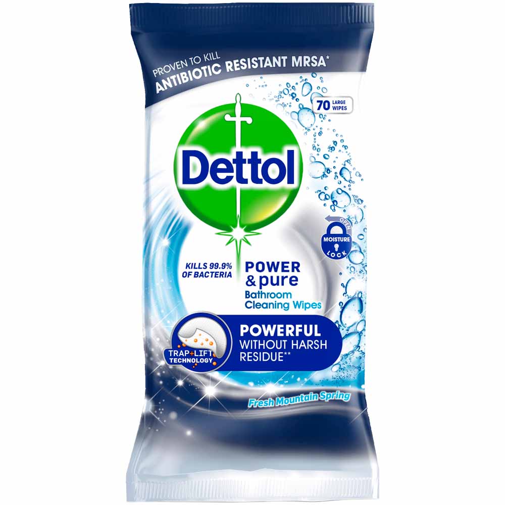 Dettol Power & Pure Bathroom Wipes 70 Sheets Image