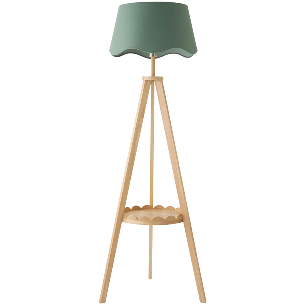 ValueLights Morrigan Sage Green Shade Wooden Scallop Tripod LED Floor Lamp with Bulb Image 1