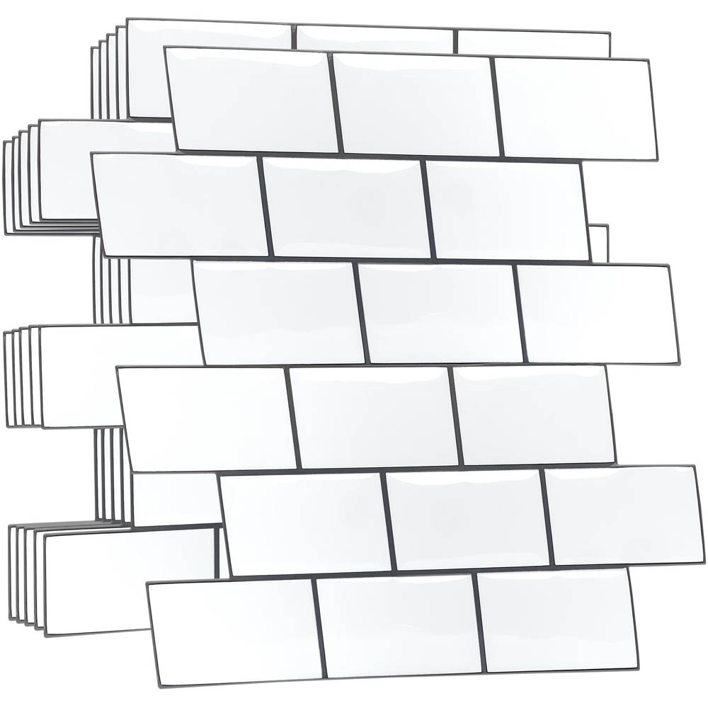 Walplus Pure White Grey 3D Tile Sticker 60 Pack Image 2