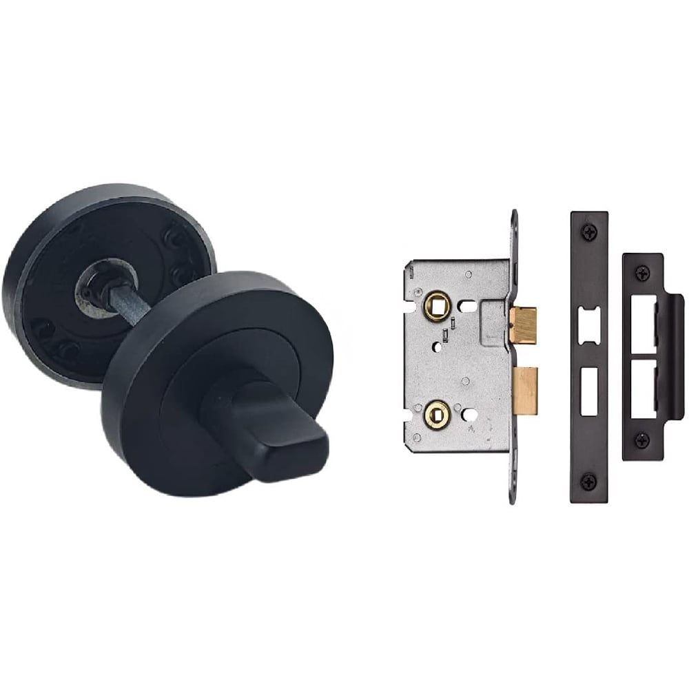 Golden Grace Matt Black Toilet Door Thumb Twist with Mortise Lock Set Image