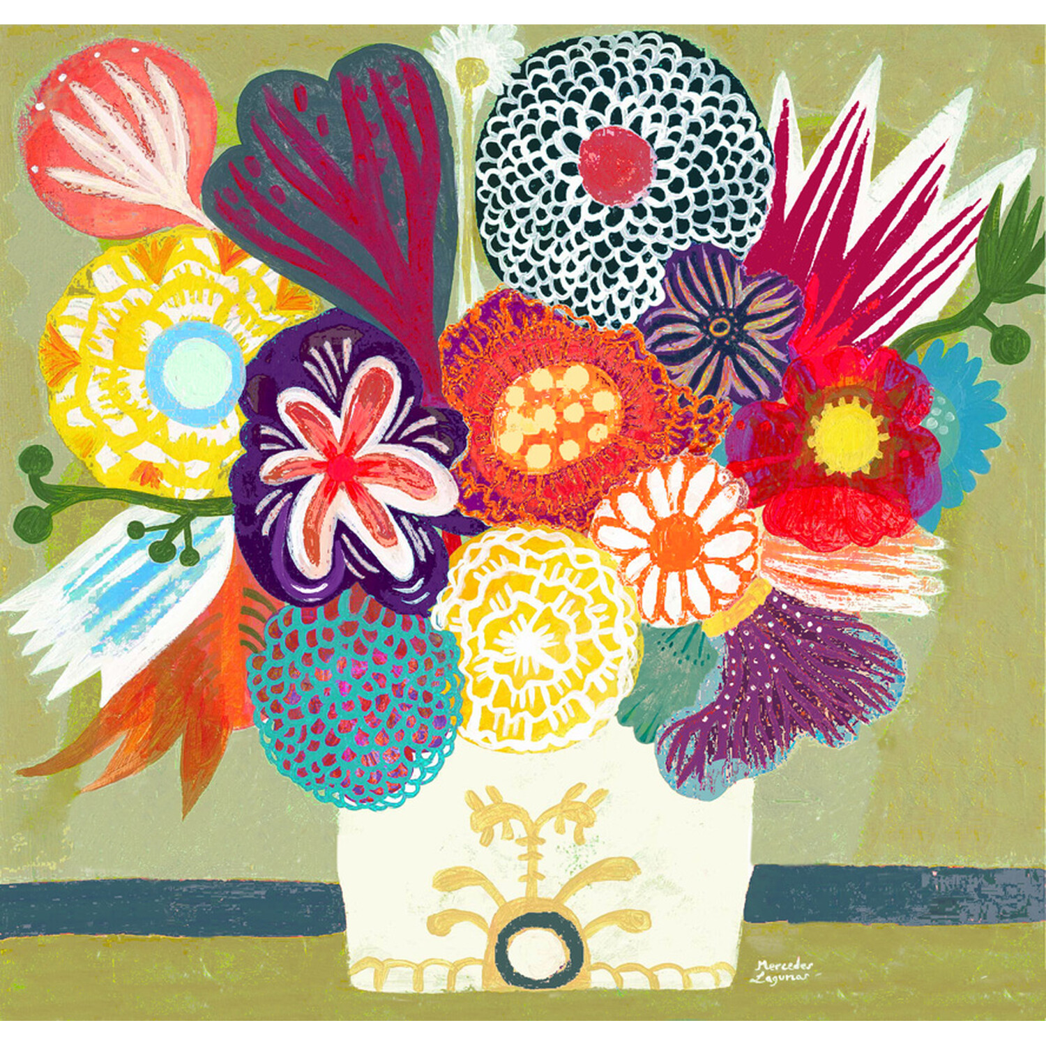 Mercedes Lagunas Graphic Flowers Canvas Image