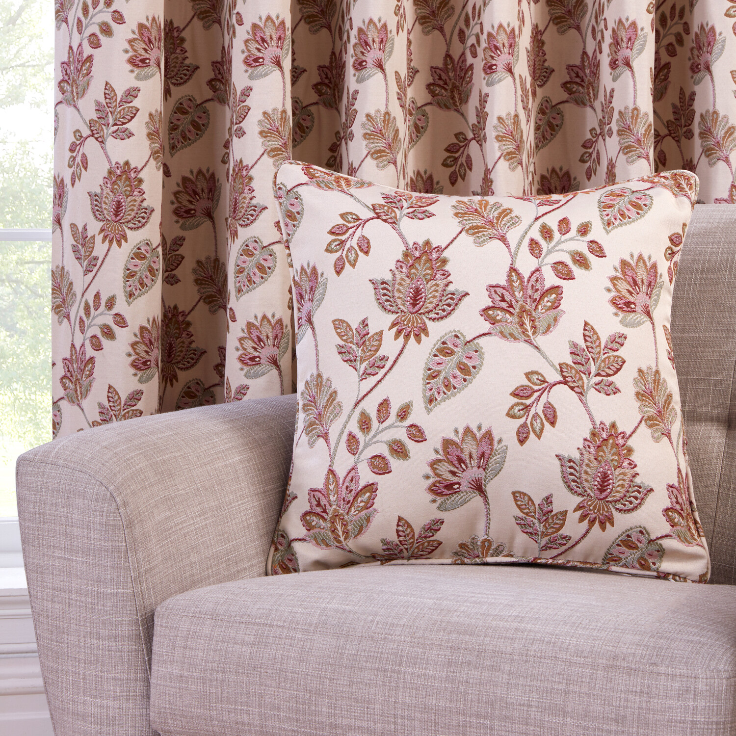 Regency Floral Jacquard Cushion Cream Image 2