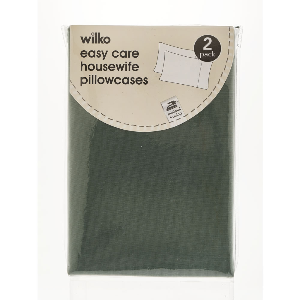 Wilko 100% Cotton Dark Green Housewife Pillowcases  2 pack Image