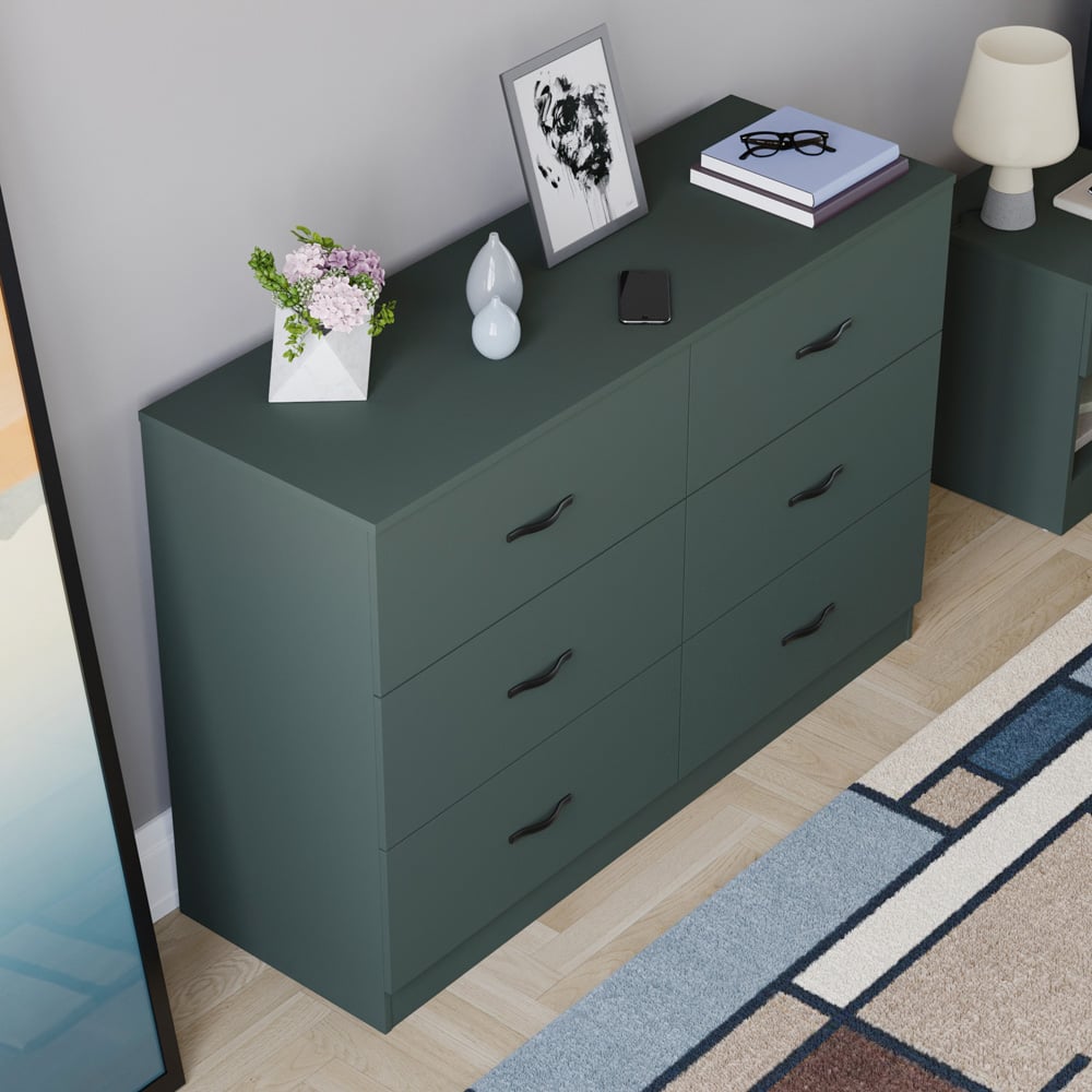 VIDA DESIGNS Riano 6 Drawer Jasper Green Chest of Drawers Image 7