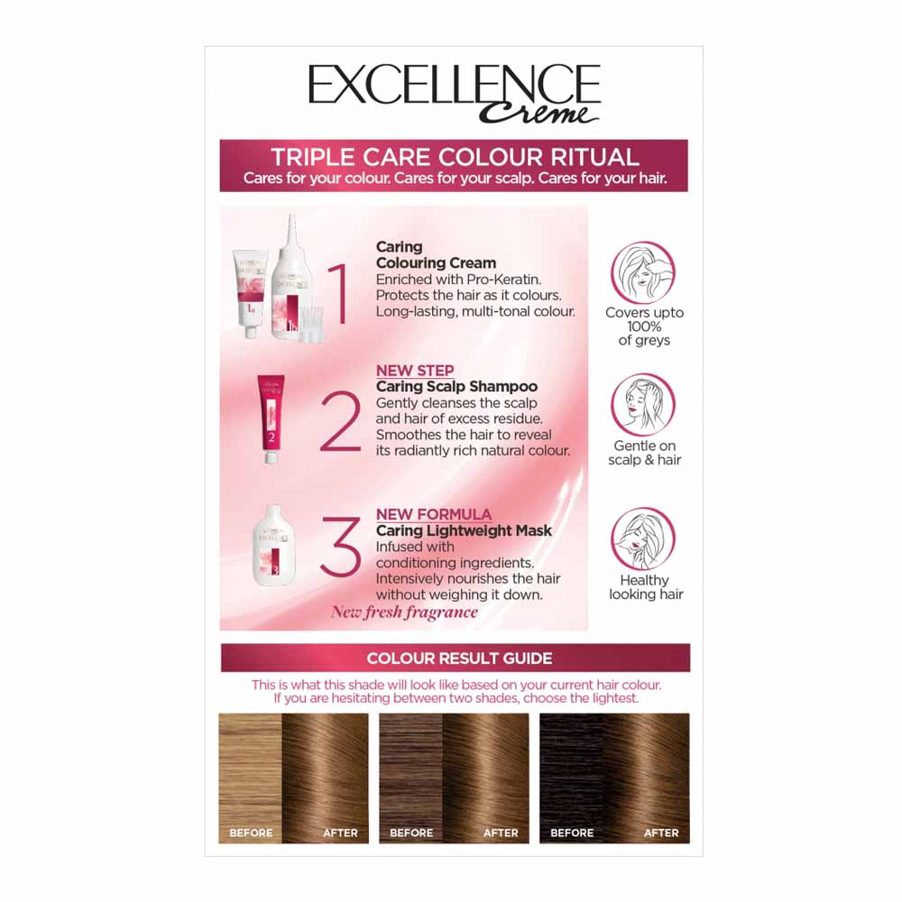 L'Oreal Paris Excellence Creme 6.30 Natural Light Golden Brown Permanent Hair Dye Image 2
