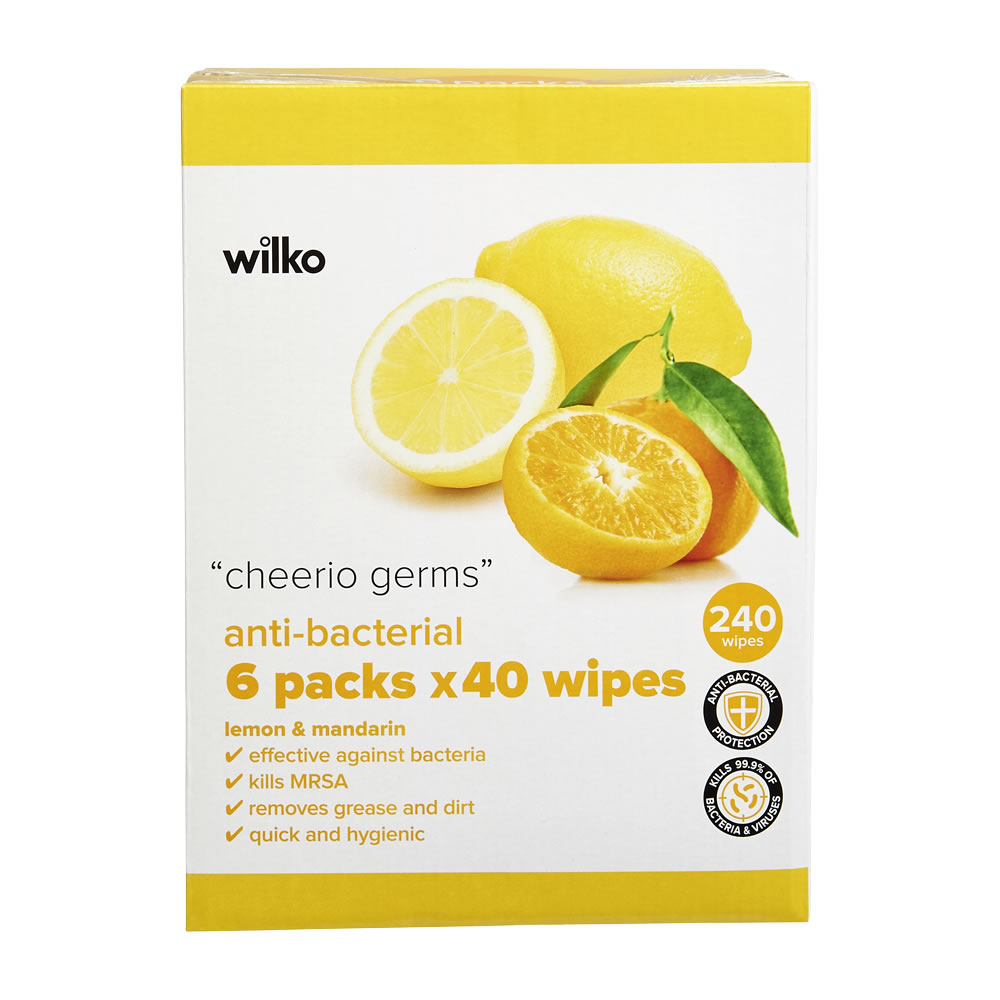 Wilko Lemon Antibacterial Wipes 6 x 40 pack Image 1
