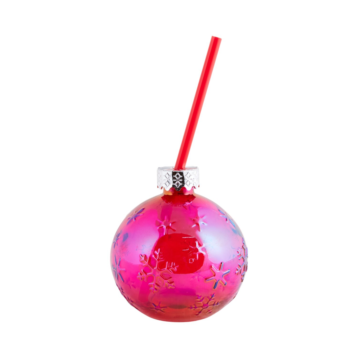 Xmas Bauble Glass Jar with Straw 400ml Image 1