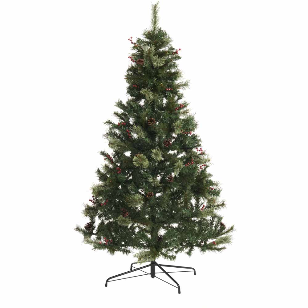 Wilko 6ft Mixed Cones and Berries Artificial Christmas Tree Image 1