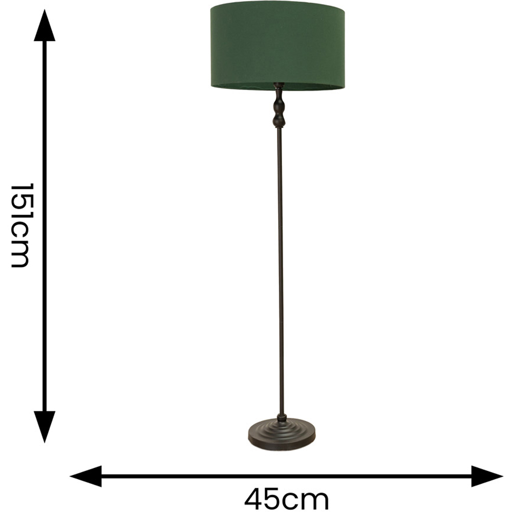 ValueLights Maggie Forest Green Fabric Shade Black Metal Candlestick Floor Lamp Image 4