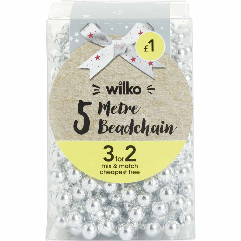 Wilko Magical Silver Bead Chain Decoration Ornament 5m Image 2