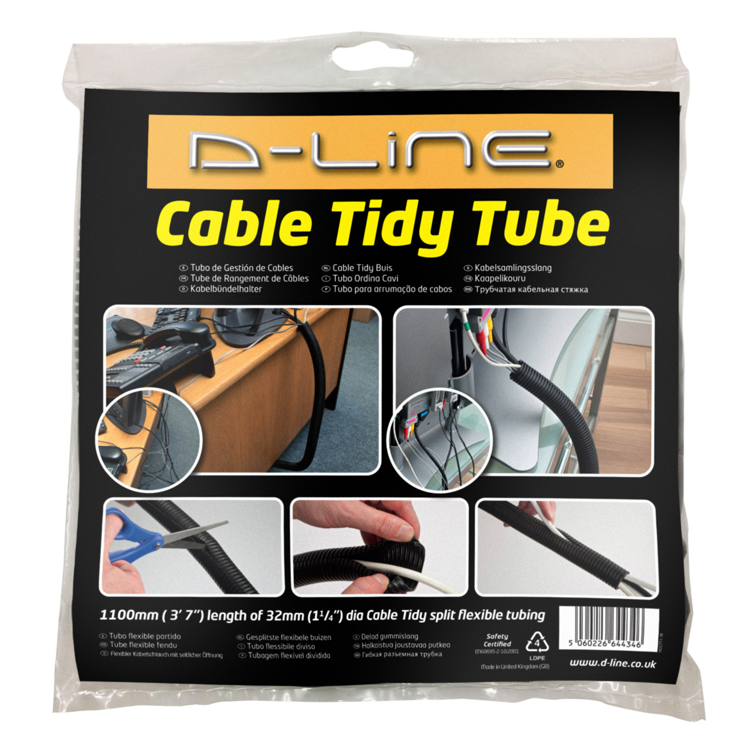 D-Line Black Cable Tidy Tube 1.1m Image 1