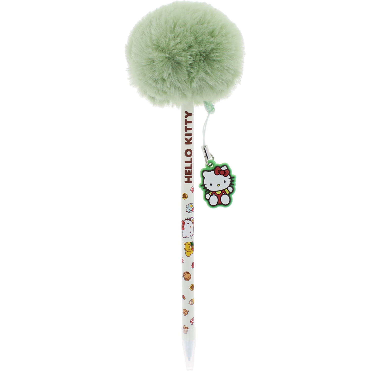 Pumpkin Hello Kitty Pom Pom Pen Green and White Image 1