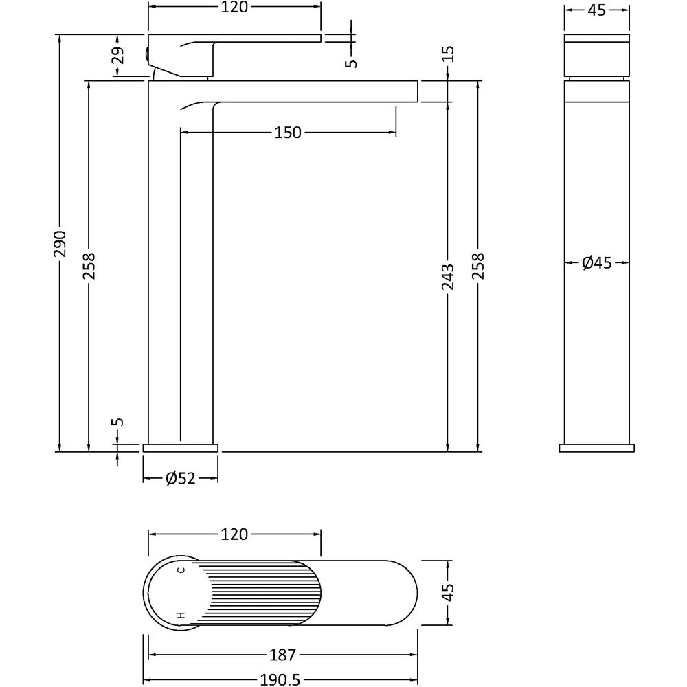 nuie Cyprus Brushed Brass High Rise Mono Basin Mixer Image 2