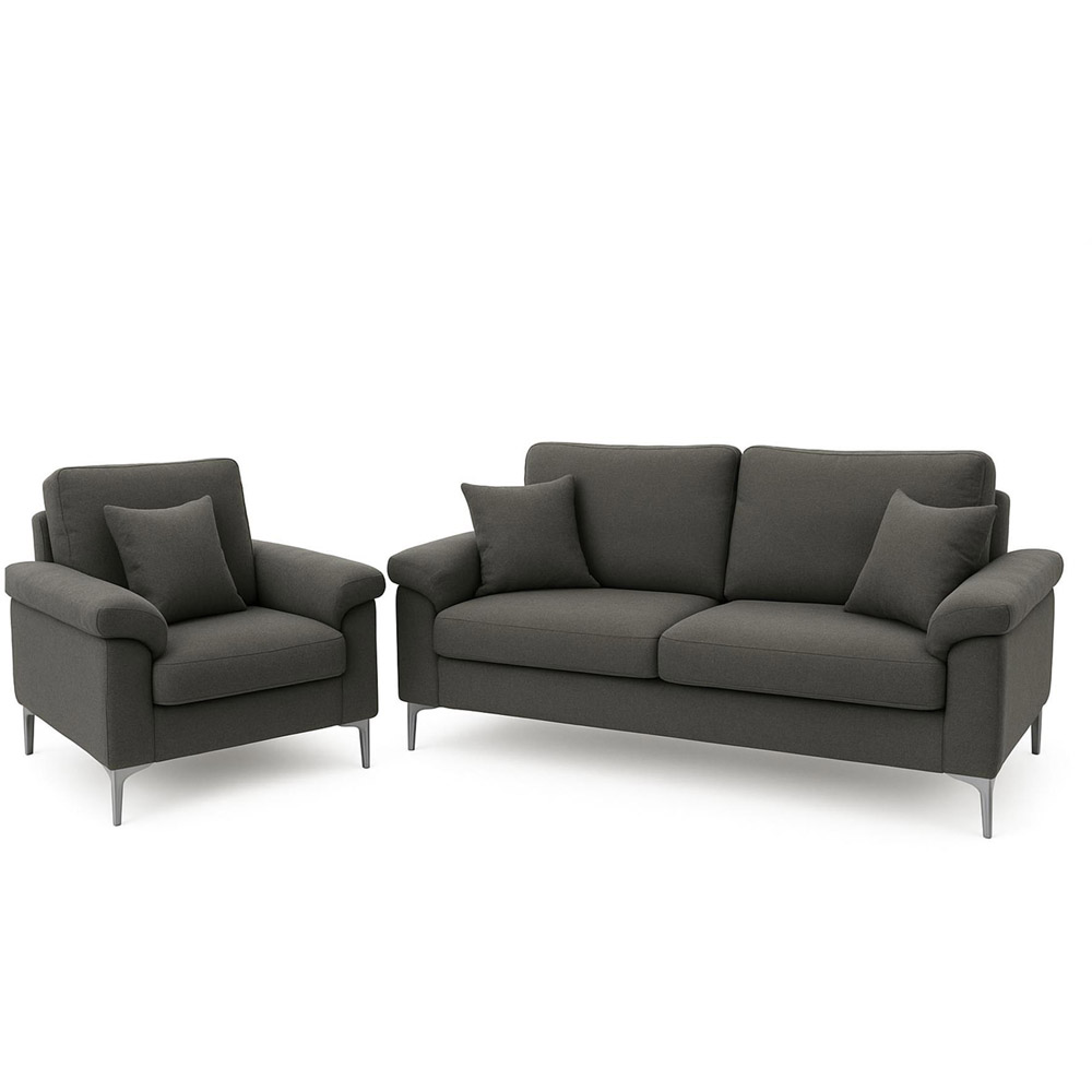 Kosy Koala 4 Seater Grey Fabric Sofa Set with Chrome Feet Image 2
