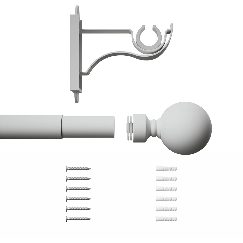 Rothley 165-300cm Matt White Extendable Solid Orb Finials Curtain Pole Image 3