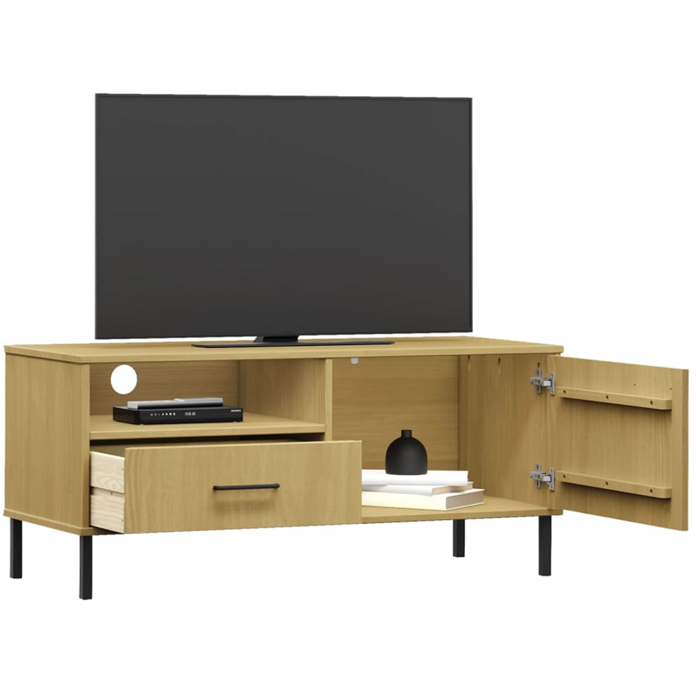 vidaXL Oslo Single Door Single Drawer Single Shelf Brown Solid Pine Wood TV Cabinet Image 3