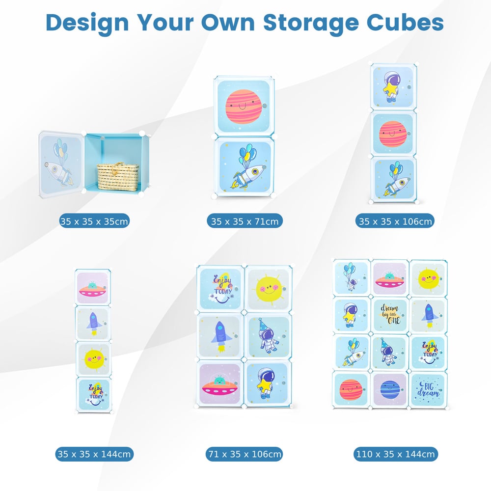 Costway 12 Cube Blue Kids Portable Wardrobe Image 7