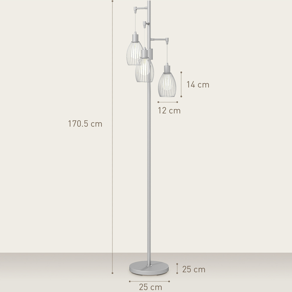 Portland Industrial Silver Tone 3 Light Dimmable Floor Lamp Image 9