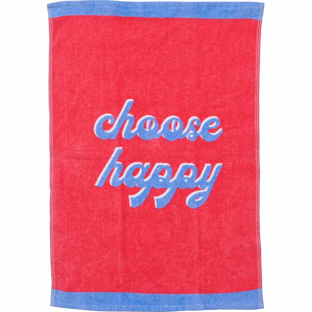 Wilko Velour 'Choose Happy' Slogan Tea towel Image 1