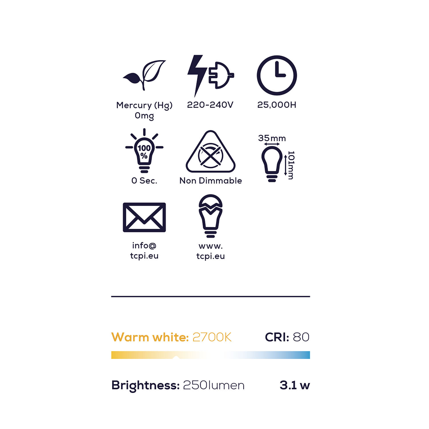 TCP LED Candle 250L E14 Warm White Bulb - Warm White Image 7