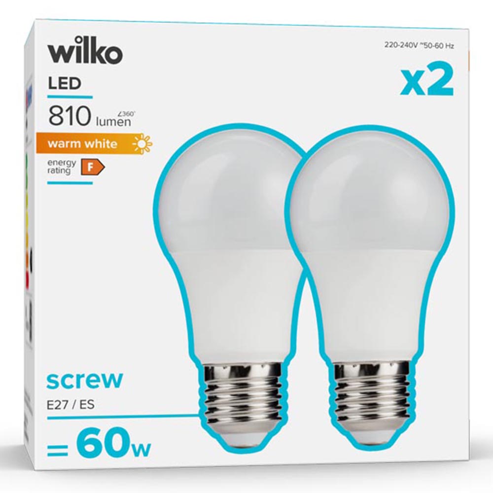 Wilko 2 pack Screw E22/ES 810lm LED Standard Light Non Dimmable Image 1