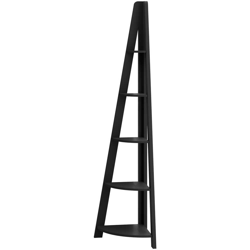 Tiva 5 Shelf Black Corner Ladder Bookshelf Image 3
