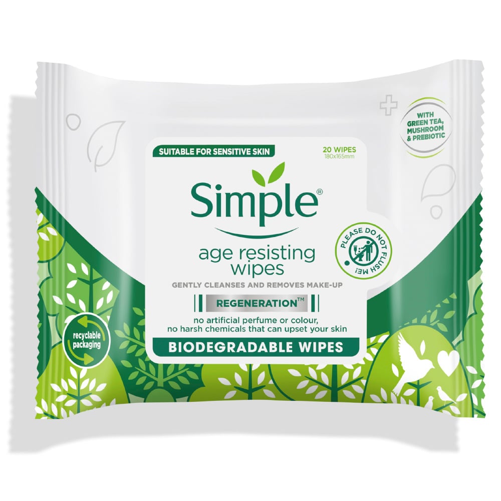 Simple Age Resisting Biodegradable Wipes 20 Pack Case of 6 Image 2