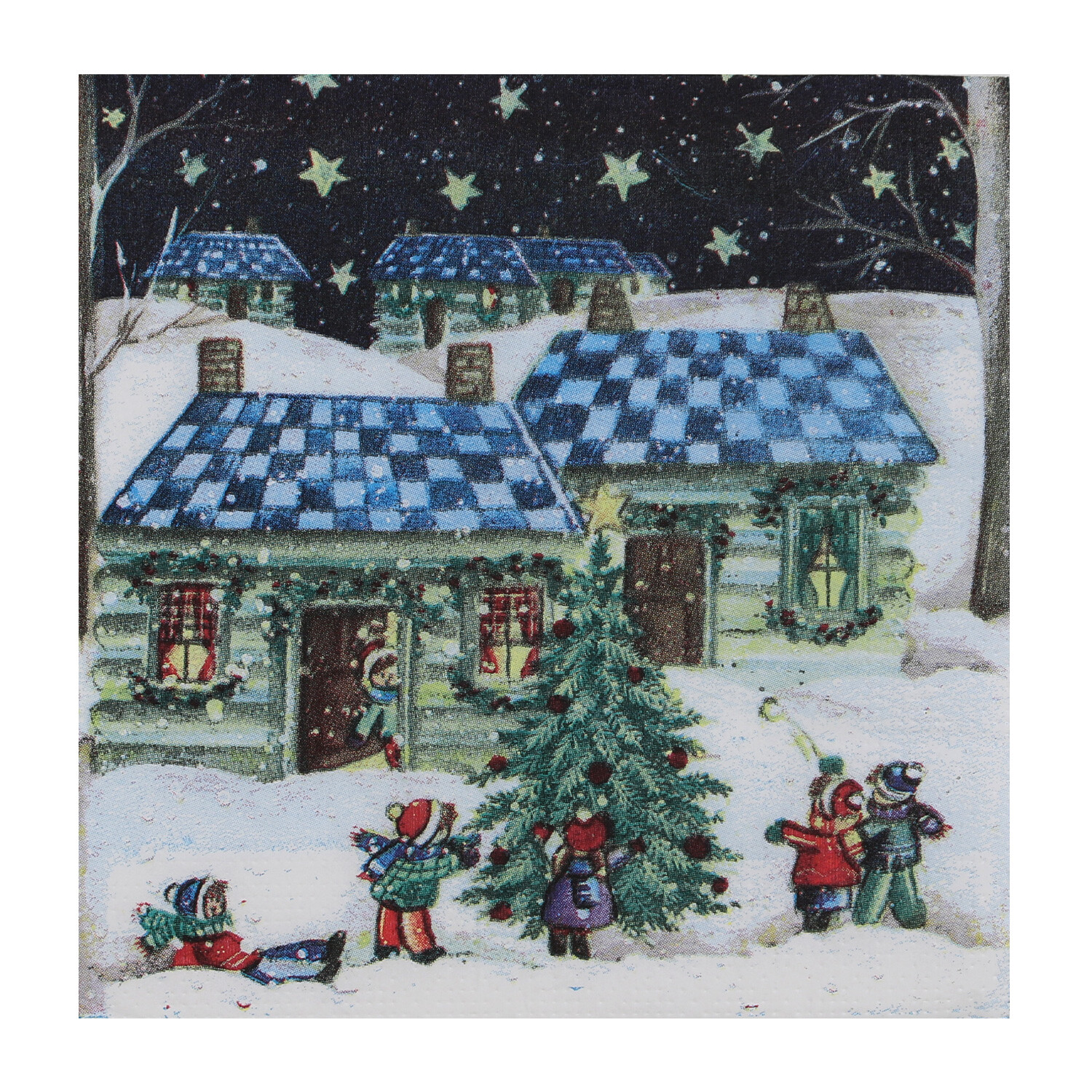 Pack of 20 Christmas Cottage Napkins - Blue Image