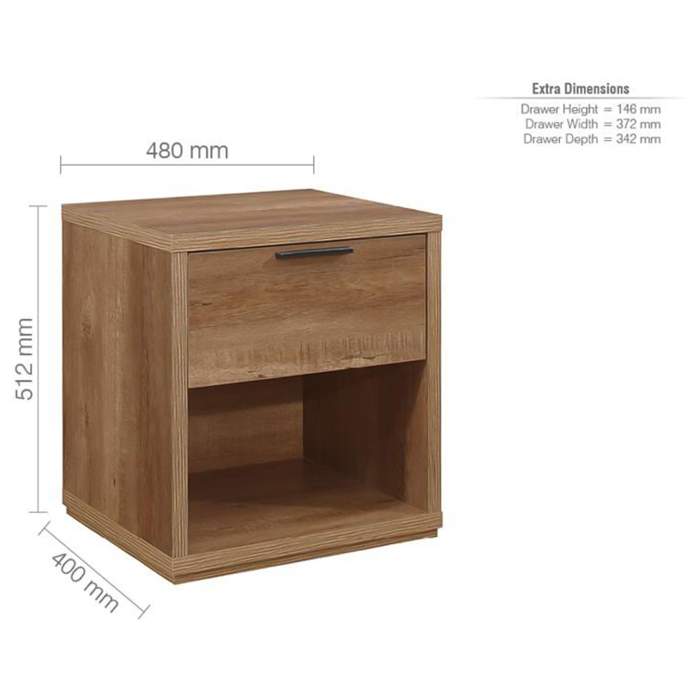 Stockwell Single Drawer Single Shelf Brown Bedside Table Image 9