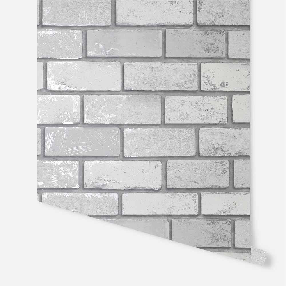 Arthouse Peel & Stick Metallic Brick White/Silver Wallpaper Image 3