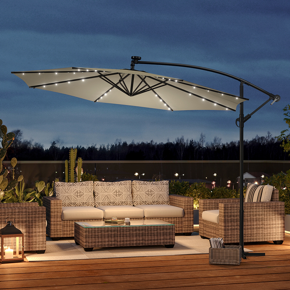 Living and Home Beige LED Cantilever Parasol 3m Image 5