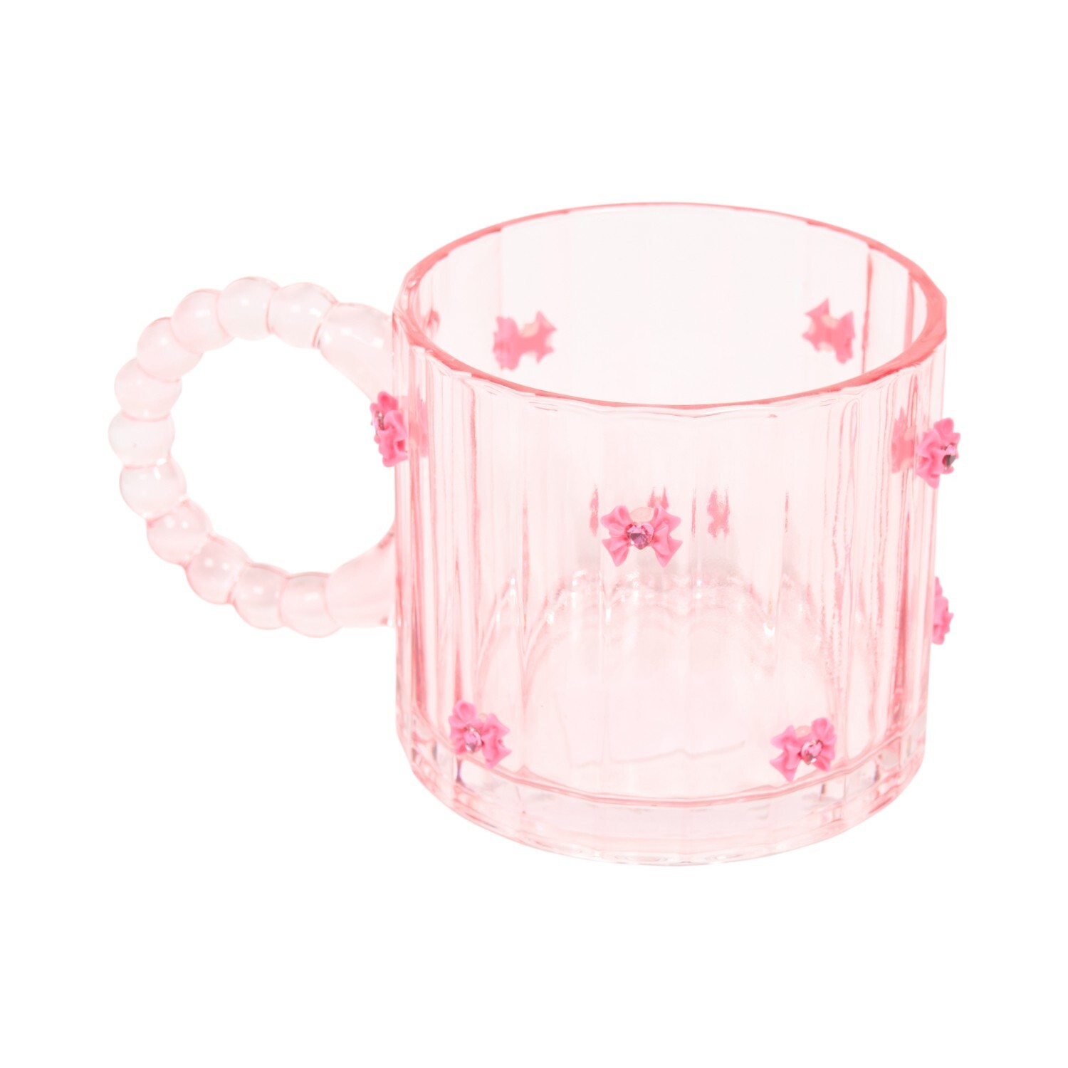 Ribbed Glass Bow Mug Pink Image 4